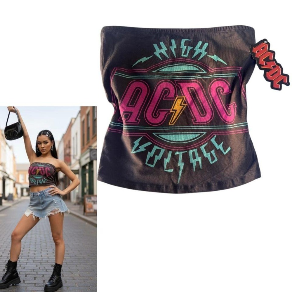 ACDC BAND TEE CROP TOP TUBE‎ Y2K STYLE TOP SMALL NWT